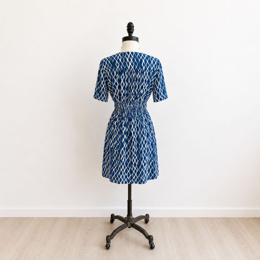 Anthropologie HD In Paris Archipelago Dress Blue White Ikat Crochet Trim Size XS